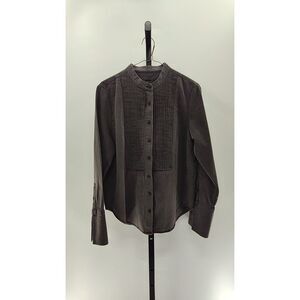 Quince Women Distressed Denim Tuxedo Shirt Washed Black Sleeved Top M